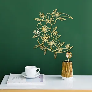 3D acrylic mirror wall sticker gold flower crescent moon home decor self adhesive mirror art