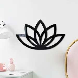 Schwarze Lotusblume 3D Acryl Spiegel Wandaufkleber selbstklebend fuer Hausdeko