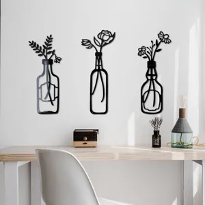 Detailansicht von 3D Acryl Spiegel Blumen Vase Wandaufklebern, moderne Heimtextil Kunst.