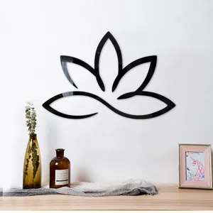 Black acrylic lotus flower wall sticker 3D mirror surface home decor detail close up