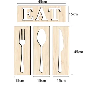 Ensemble de deco murale de cuisine en bois EAT et couverts 45x15cm art suspendu rustique