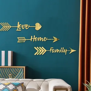 Detailed view of 3D acrylic mirror wall sticker with love home family text for home decor.