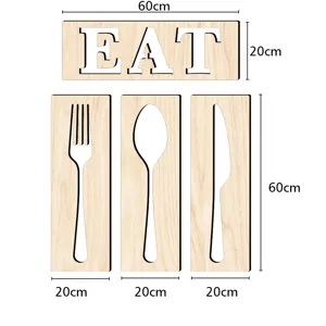 Ensemble de décoration murale en bois EAT et couverts pour panneau suspendu de cuisine