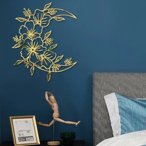 3D Blumen Mond Acryl Wandaufkleber Gold Spiegel Heimtextilien selbstklebende Wandkunst