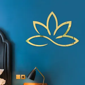 Detailansicht des 3D Lotus Blumen Acryl Spiegel Wandaufklebers, moderne dekorative Deko.