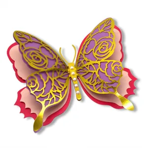 3D Hollow Butterfly Wall Sticker Pearl Paper Gold Stamping Wedding Home Party Decor