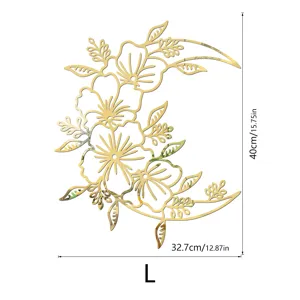 3D Blumen Acryl Spiegel Wandtattoo, goldene Blumen Mondsichel Heimtextilien für Wand.