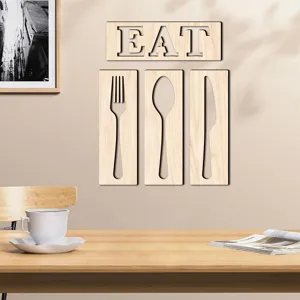 Décoration murale en bois EAT fourchette cuillère couteau cuisine plaque suspendue