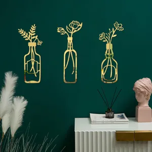 3D goldene Blumenvase Acryl Spiegel Wandaufkleber, selbstklebende Heimdeko Detailansicht.