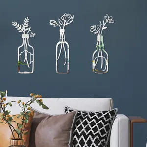 3D Acryl Spiegel Wandaufkleber Vasen Blumen Design Heimtextilien selbstklebende Wanddeko