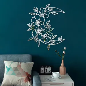 3D Acryl Spiegel Wandaufkleber Blumen Mond Design Heimtextilien Wandkunst Silber Art
