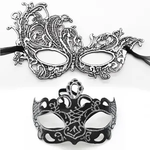 Set maschere per festa di carnevale Halloween costume ballo in maschera nero e argento.