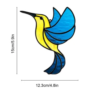 Stained glass hummingbird suncatcher detail, colorful acrylic hanging ornament craftsmanship.