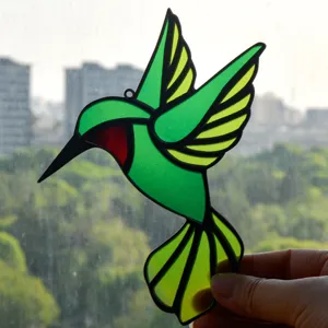 Stained glass hummingbird suncatcher acrylic hanging ornament for window home decor display.
