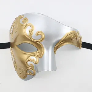 Venetiaans masker voor heren, zilveren en gouden halfgelaatsmasker voor halloween feest.