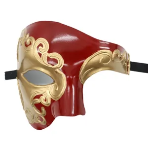 Venetiaans rood goud masker halve gezicht retro fantoom kostuum voor Halloween feest