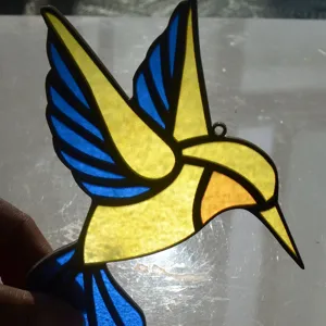 Stained Glass Hummingbird Suncatcher Pendant Blue Yellow Sun Catcher Window Hanging Decor