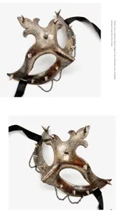 Halloween Vintage Punk Halbgesicht Maske mit Metallspitzen und Ketten, Retro Kostüm Requisite.