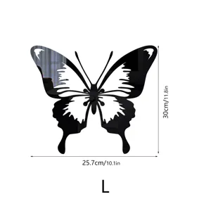 3D hollow butterfly acrylic mirror wall sticker, L size decorative mirror decal for home decor.