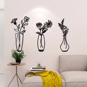 3D acrylic mirror wall stickers flower vase decor for living room modern home wall art design