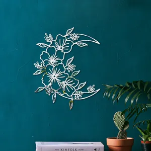 3D Acryl Spiegel Wandaufkleber mit Blumen Mondsichel Design für Wohnkultur Detail.