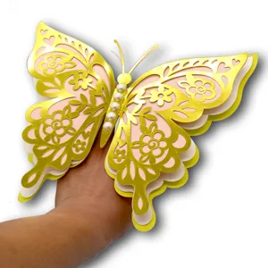 3D 4-Layer Hollow Pearlescent Paper Pearl Butterfly Wall Sticker for Wedding Holiday Decor