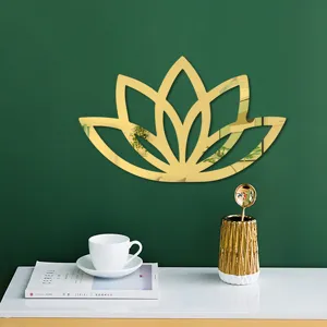 3d acrylic lotus flower mirror wall sticker gold decorative home decor modern art 1pc