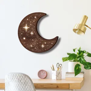 Lampada da parete LED luna in legno nordico luce notturna con stelle luminose decorazione