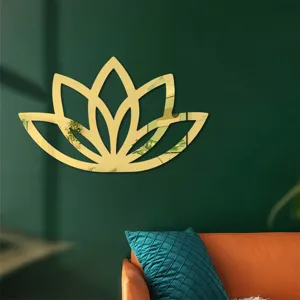Goldene 3D Lotusblume Acryl Spiegel Wandaufkleber Detailansicht, Heimdeko selbstklebend.
