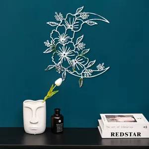 3D Acryl Spiegel Wandaufkleber, florales Halbmond Design für die stilvolle Heimdekoration.