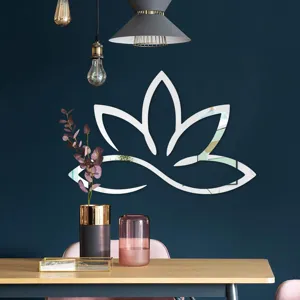3D Acryl Lotus Spiegel Wandaufkleber Detailansicht, elegante Heimdeko Innenszene.