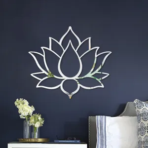 3D lotus acrylic mirror wall sticker detail showing reflective surface and geometric decor.