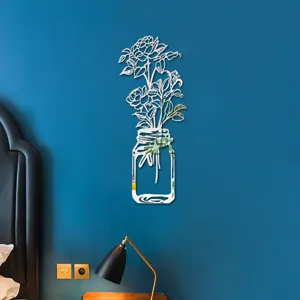 3D acrylic rose flower vase mirror wall sticker self-adhesive home decor detail view