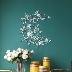 3D Acryl Spiegel Wandaufkleber mit Blumen Mond Design, ideal für elegante Heimwanddekoration.