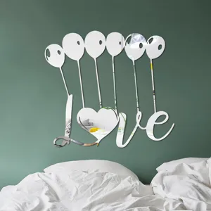 Acrylic mirror wall sticker 3D love heart balloon design home decor self adhesive mirror.