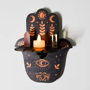 Ξύλινο ράφι τοίχου hamsa boho κρύσταλλο βάση προβολής διακόσμηση σπιτιού λεπτομέρεια