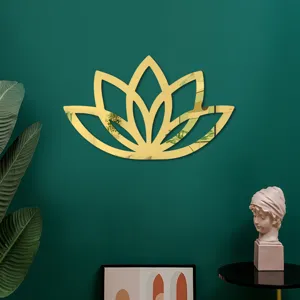 Goldene Lotus Spiegel Wandaufkleber Detailansicht, Acryl 3D Reflexion Heimdeko Akzent.