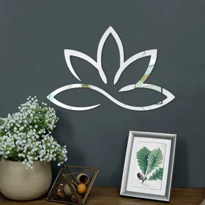 Acryl Lotus Spiegel Wandaufkleber Detailansicht, 3D reflektierende Heimdekoration fuer Wände.