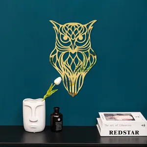 3D acrylic mirror owl wall sticker, gold hollow animal home decor self adhesive mirror