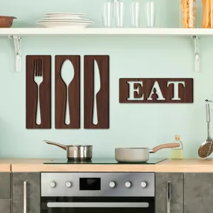 Ensemble de décoration murale de cuisine en bois avec fourchette cuillère couteau panneau EAT