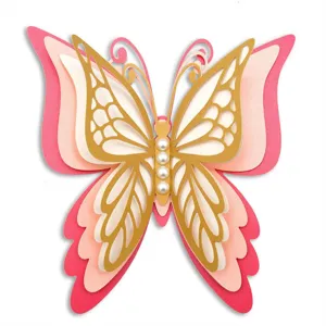 Close up of 3d hollow pearl paper butterfly wall sticker wedding party decor details