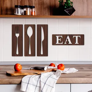 3D bois couverts et EAT autocollants muraux décoration de cuisine plaques suspendues