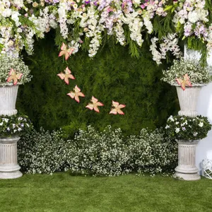 Scene detail of 3D pearl paper butterfly wall stickers for wedding and party decor backdrop.