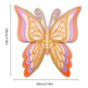 Detailed view of large 3D layered paper butterfly wall sticker with pearls, 20x20cm size.