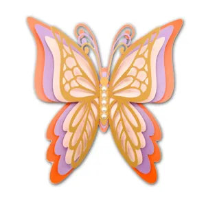Close-up detail of 3D layered hollow butterfly wall sticker with elegant pearl accent.