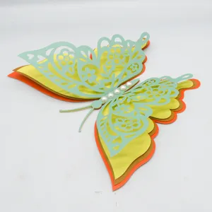 3D hollow paper butterfly wall sticker detail, multi-layer decorative craft for party wedding.
