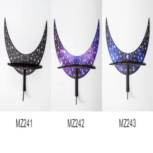 Bohemian wooden crescent moon wall shelf with star patterns, ideal for room decor and storage.