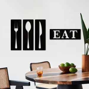3D couverts en bois EAT decoration murale art, cuisine salle a manger decoration susp.