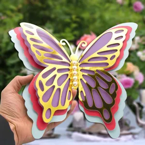 Detailed close-up of multi-layered 3D hollow butterfly paper wall sticker with pearls.