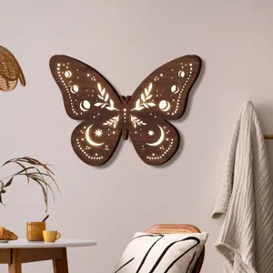 Decorazione murale farfalla in legno boho luce notturna LED, appendiabiti estetico per casa.
